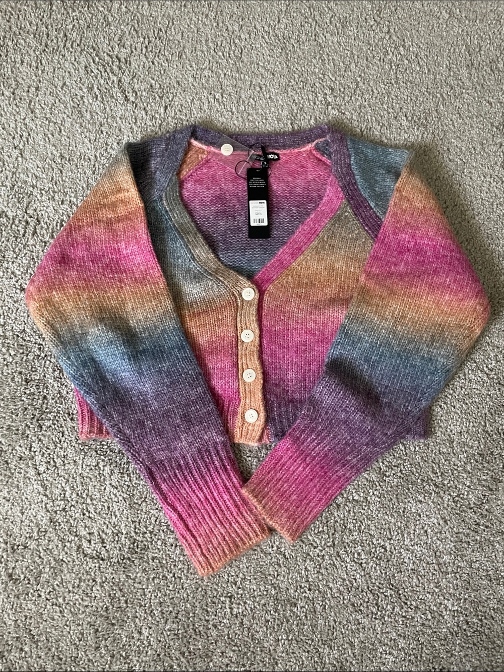 Multicolor Gradient V-Neck Button Crop Sweater - Pink/Blue/Orange